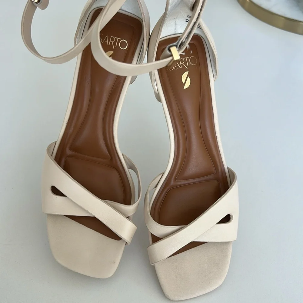 SARTO BY FRANCO SARTO Lusso Ankle Strap Block Heel Sandal Bone Color Size 8
